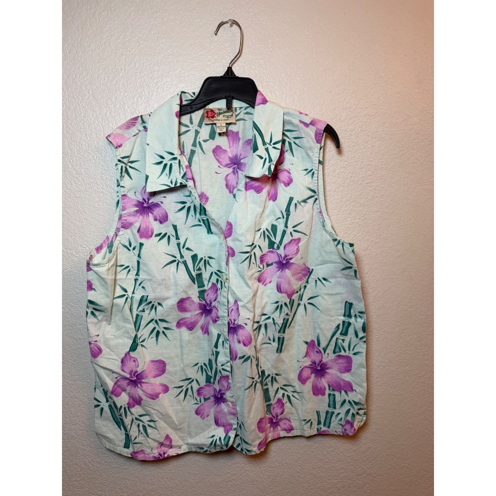 Hilo Hattie The Hawaiian Original Sleeveless Cotton Floral Bamboo Shirt XL